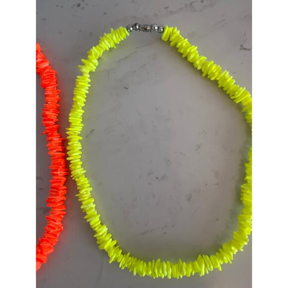PUKA SHELL NECKLACES SET OF TWO ORANGE AND YELLOW NEON COSTUME - Picture 2 of 5